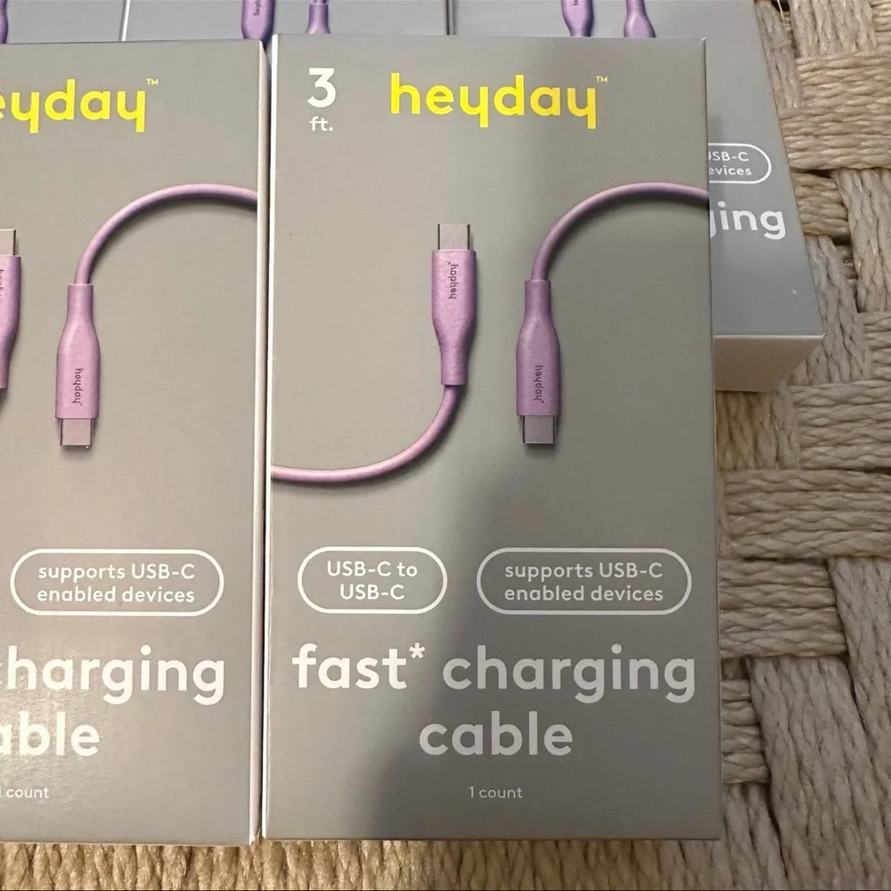 Heyday 3 foot usb-c fast charging phone cables chargers Bundle of 5